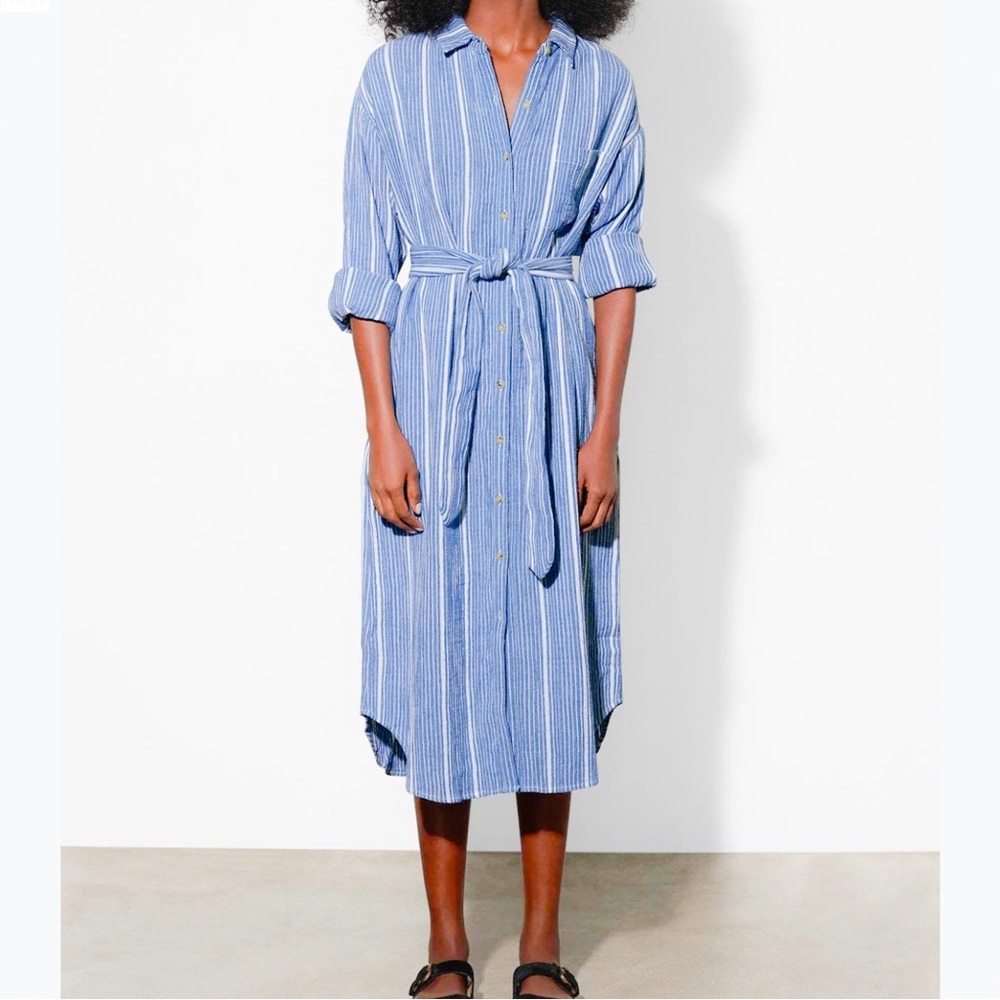 Vineyard Vines Blue and White Striped Midi Button Down Cover Up Dress XS